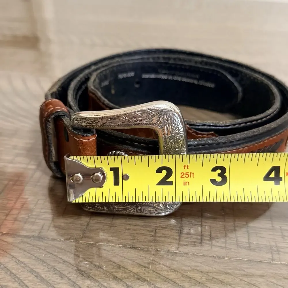 Bench Leather Western Tooled Concho Leather Belt Handcrafted Mexico Brown